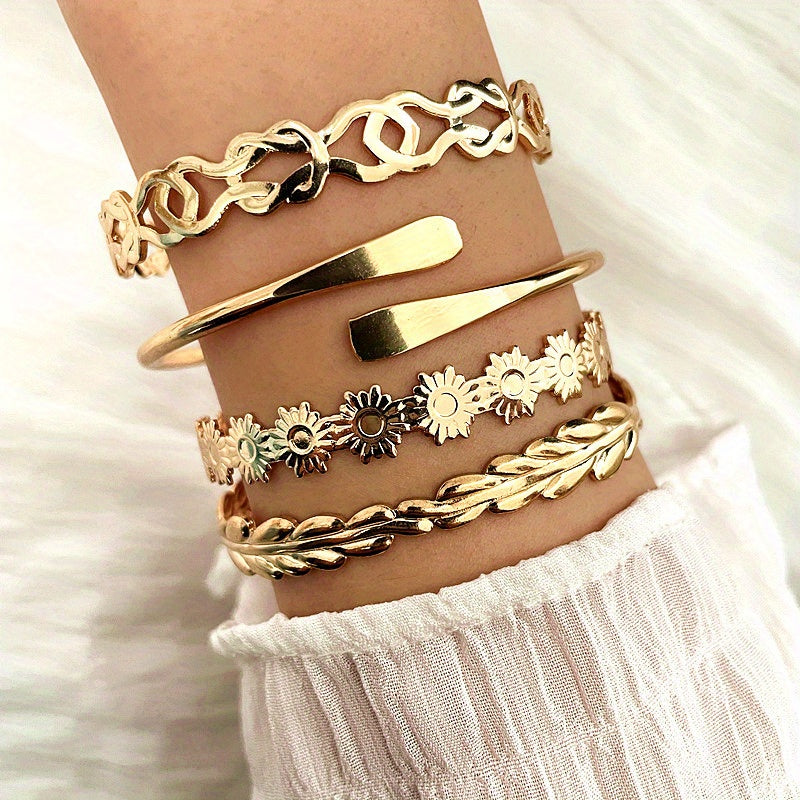 Timeless 4-Piece Bracelet Set with Gold-tone