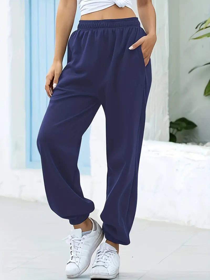 Solid Polyester Pants High