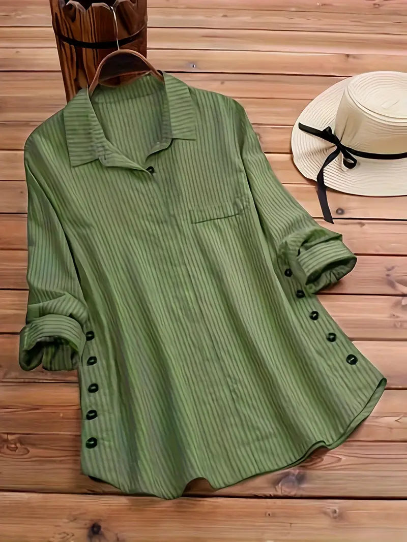 Solid Polyester Blouse Solid Side Button