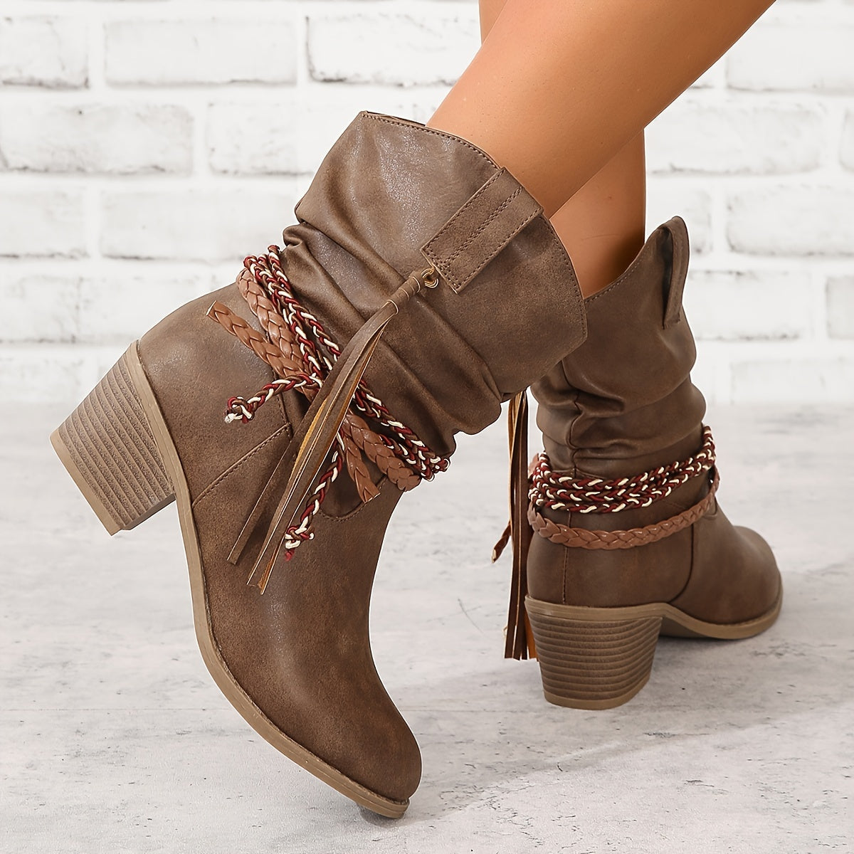 Timeless Red Animal Faux Fur Block Heel Boots with Block Heel