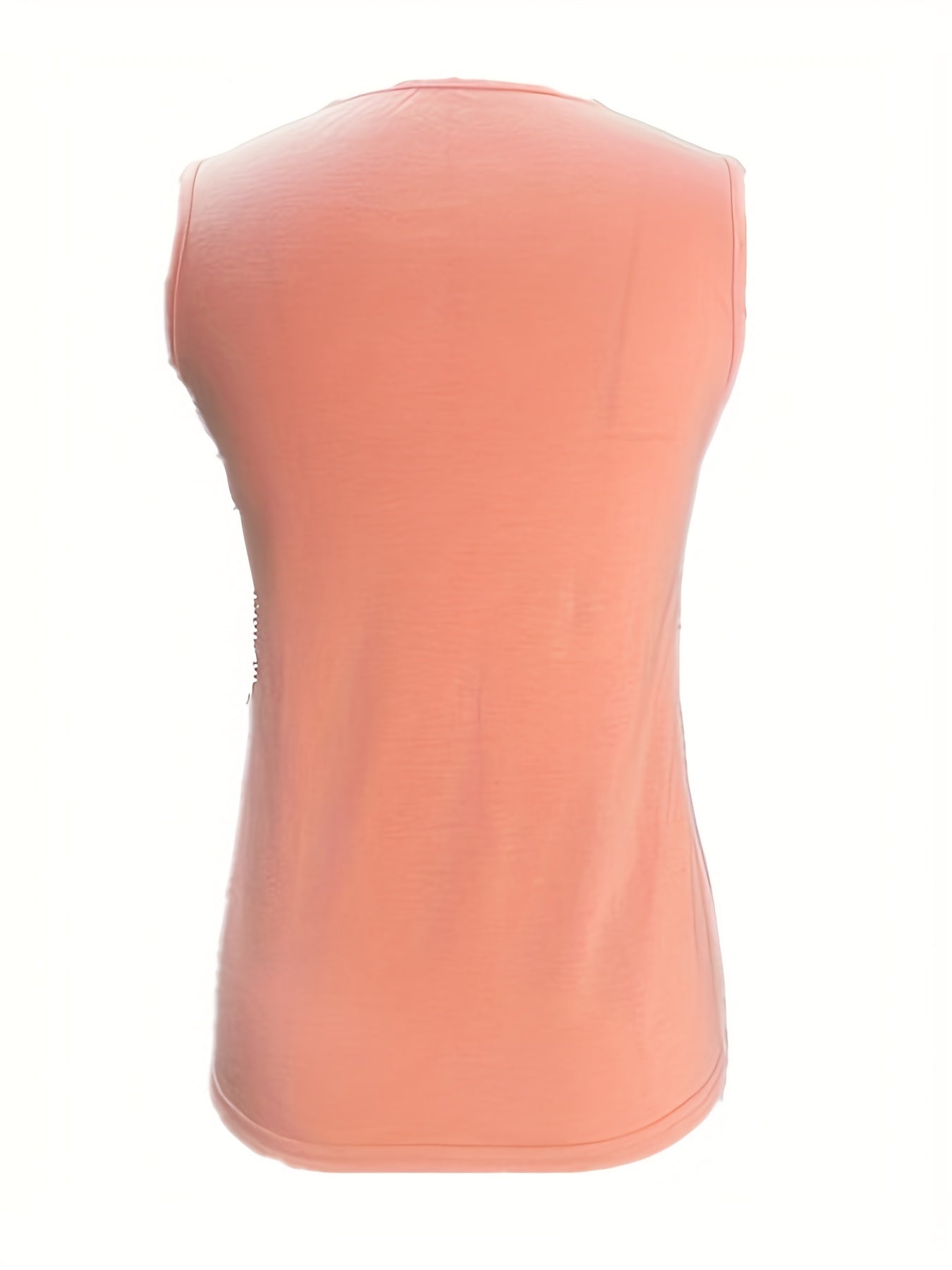 Women's Casual Sleeveless Crew Neck Tank Top - Vibrant Coral Solid Color with Keyhole Cutouts & Ring Detail, Lightweight Summer Top, Machine Washable, Ladies Tank Tops, Easycare Clothing