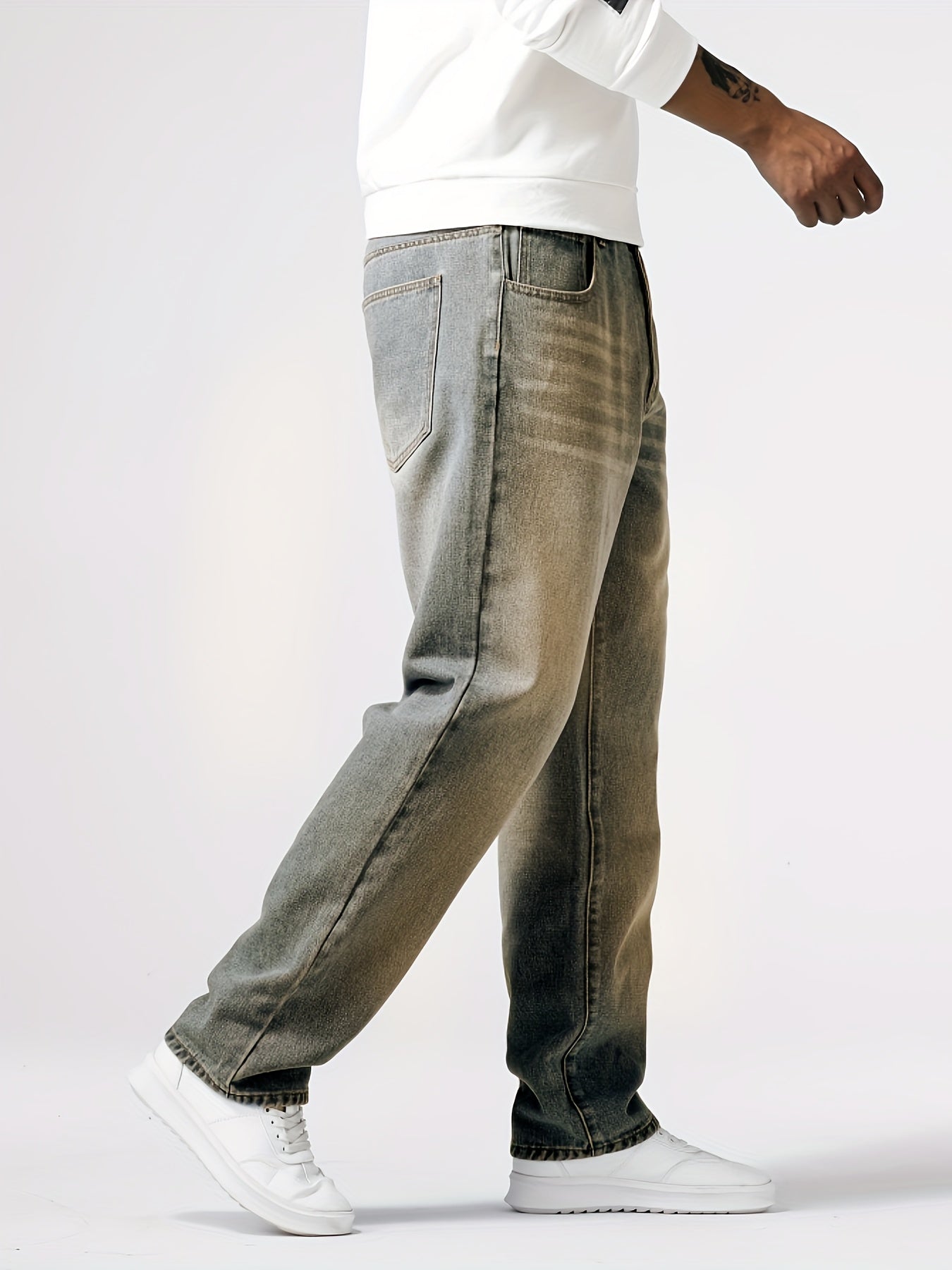 Men's Light Blue Relaxed Fit Jeans - Casual Straight-Leg Machine-Washable Denim Pants for Casual Attire, All-Season Comfort & Versatile Style