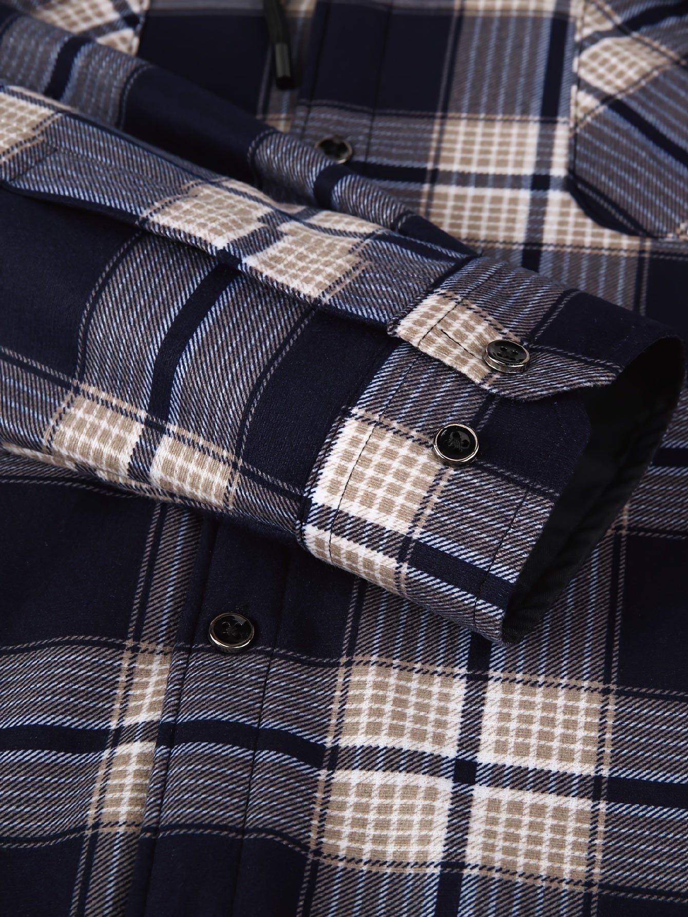 Men's Fleece-Lined Hoodie - Casual & Sporty, Plaid Pullover with Button Detail, Long Sleeve, Loose Fit for Fall/Winter