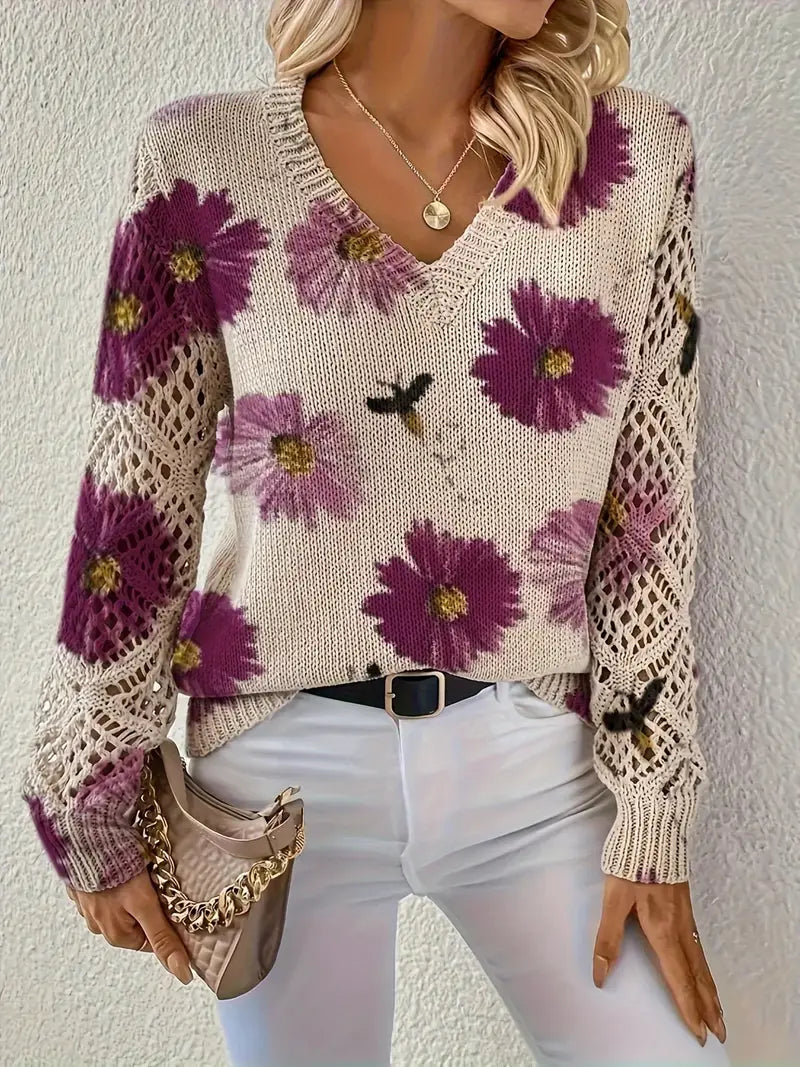Floral Knit Sweater Graceful Autumn And