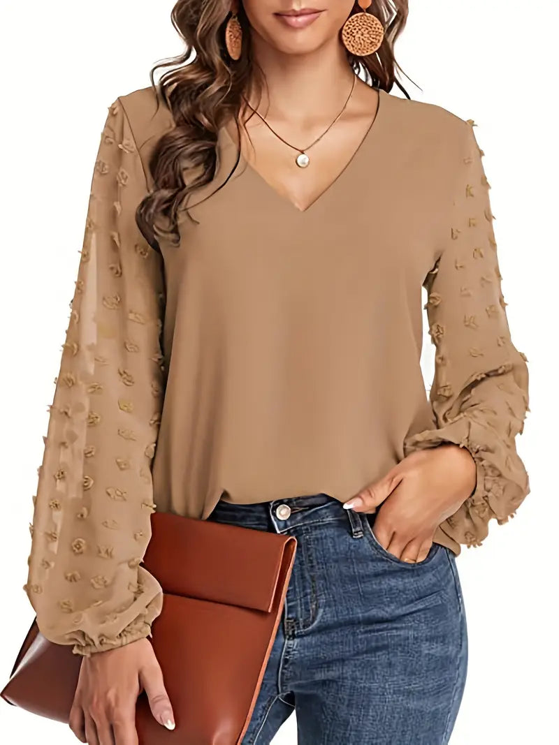 Solid Polyester Sweater Swiss Dot Sleeve
