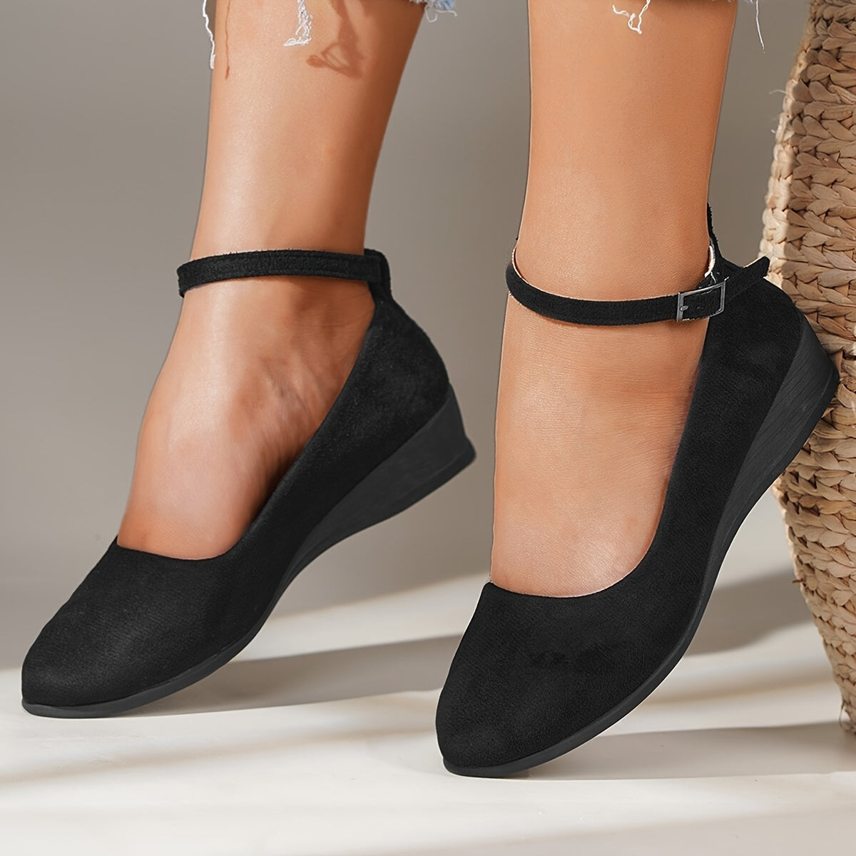 Timeless Tan Faux Suede Wedge Sandals with Wedge