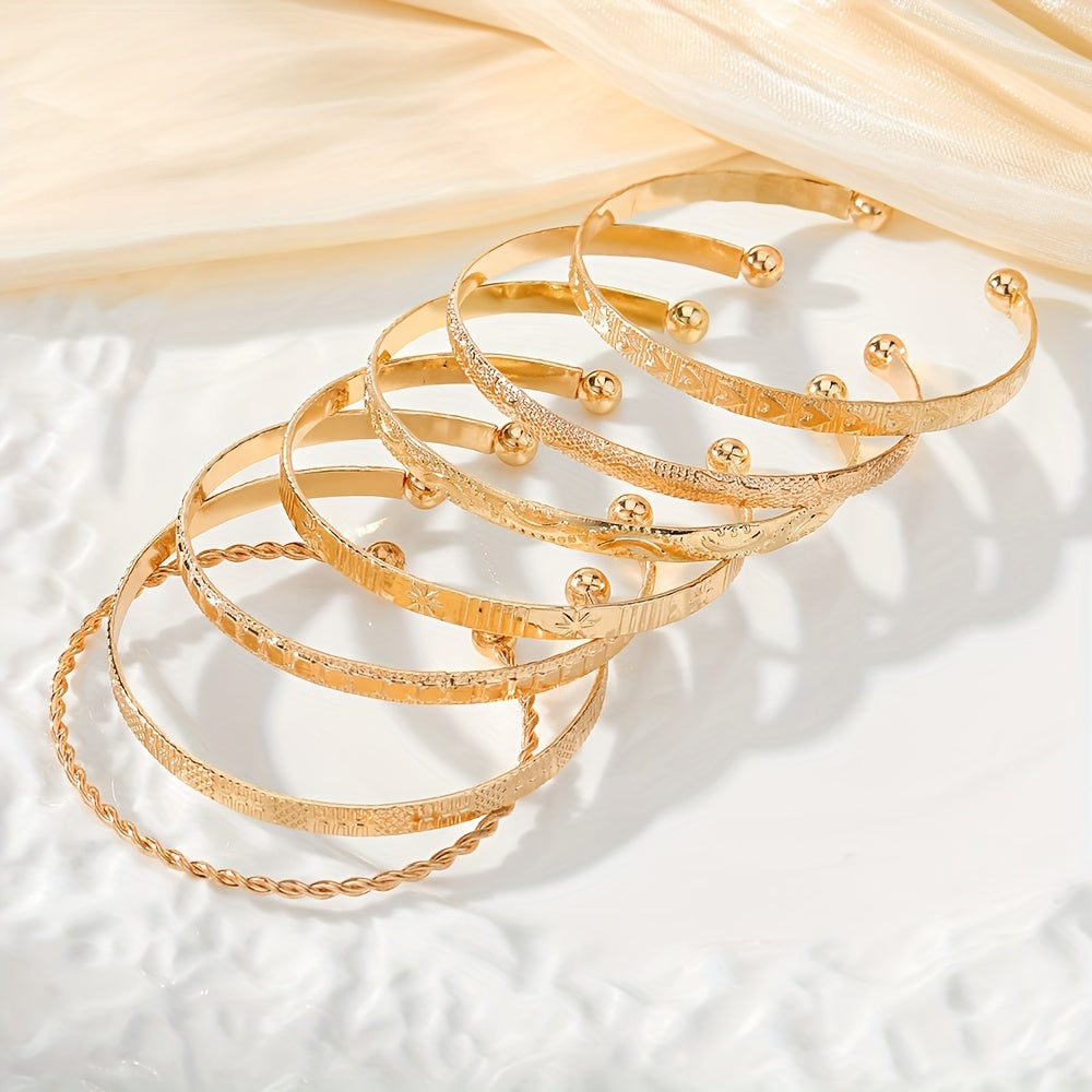 Modern 7-Piece Bracelet Set with Gold-tone