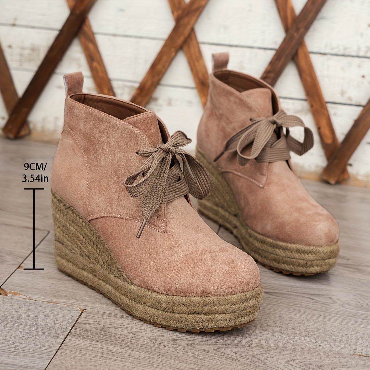 Comfortable Chic Women's Linen Wedge Ankle Boots - Lace-Up Platform Shoes with Durable Rubber Sole for All Seasons