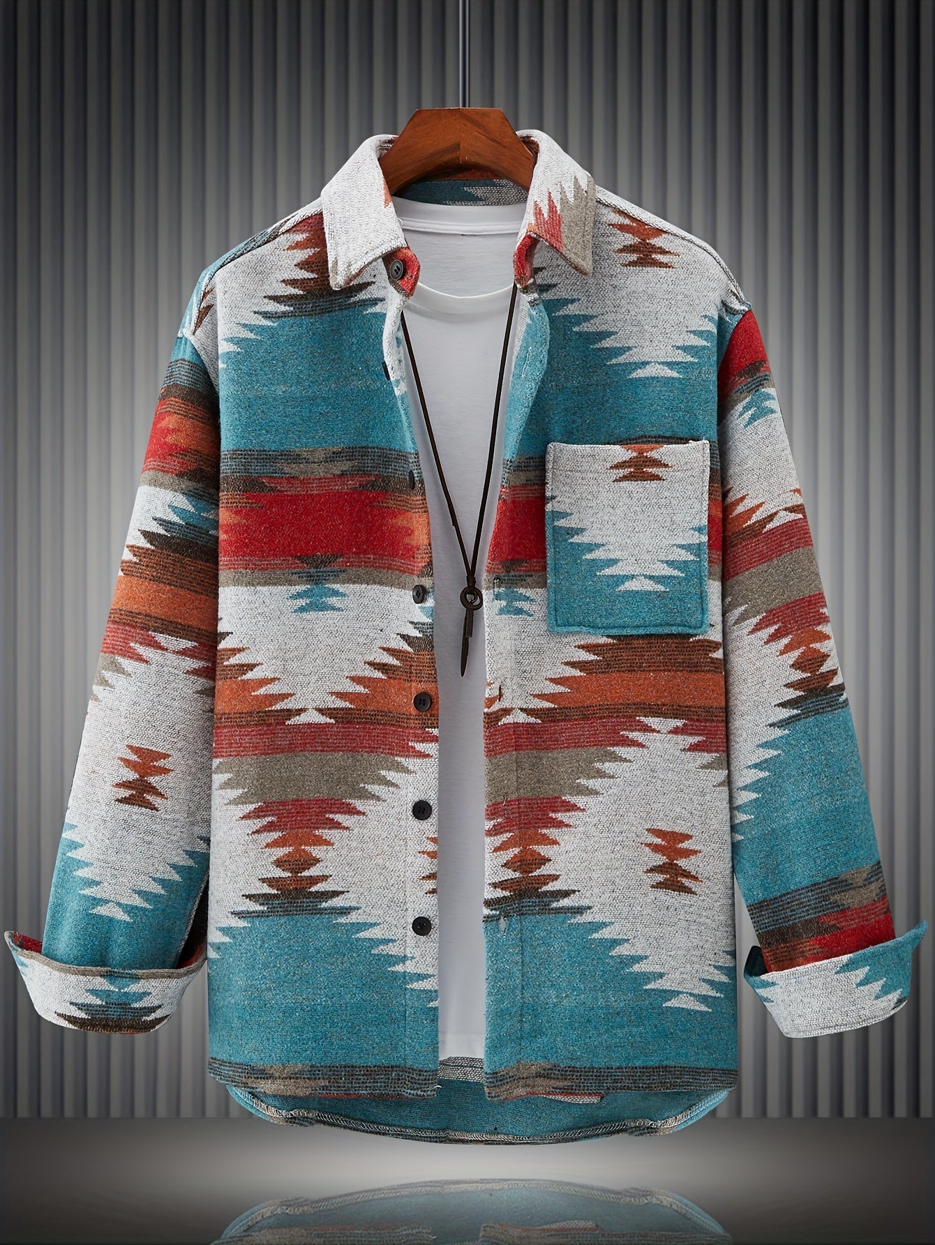 Various Pattern Men's Casual Long Sleeve Lapel Shirt, Men's Thick Outwear For Fall Winter