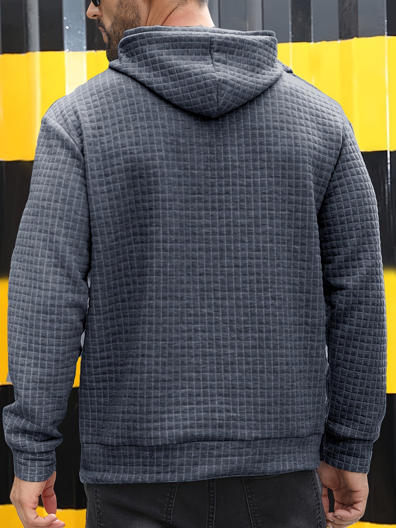 GEKM Men'S Bohemian Plaid Long Sleeve Hoodie - Cozy Jacquard Fabric Sweatshirt with Orange Accents, Casual Outdoor Jogging & Fitness Training Pullover, Regular Fit, Hooded Design, Comfortable Pullover
