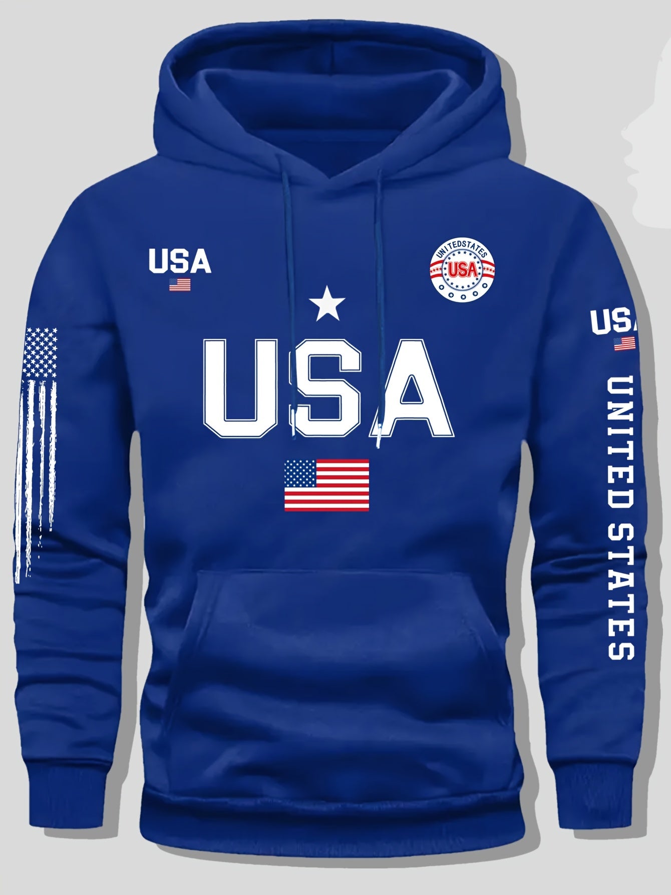 Men'S Fleece Hoodie with USA Flag Pattern, Unisex Casual Pullover with 'United States' Lettering, Suitable for Students And Couples, Stylish Sweatshirt for Autumn And Winter, 2025 Spring Pullover Sports Hoodie, Knit