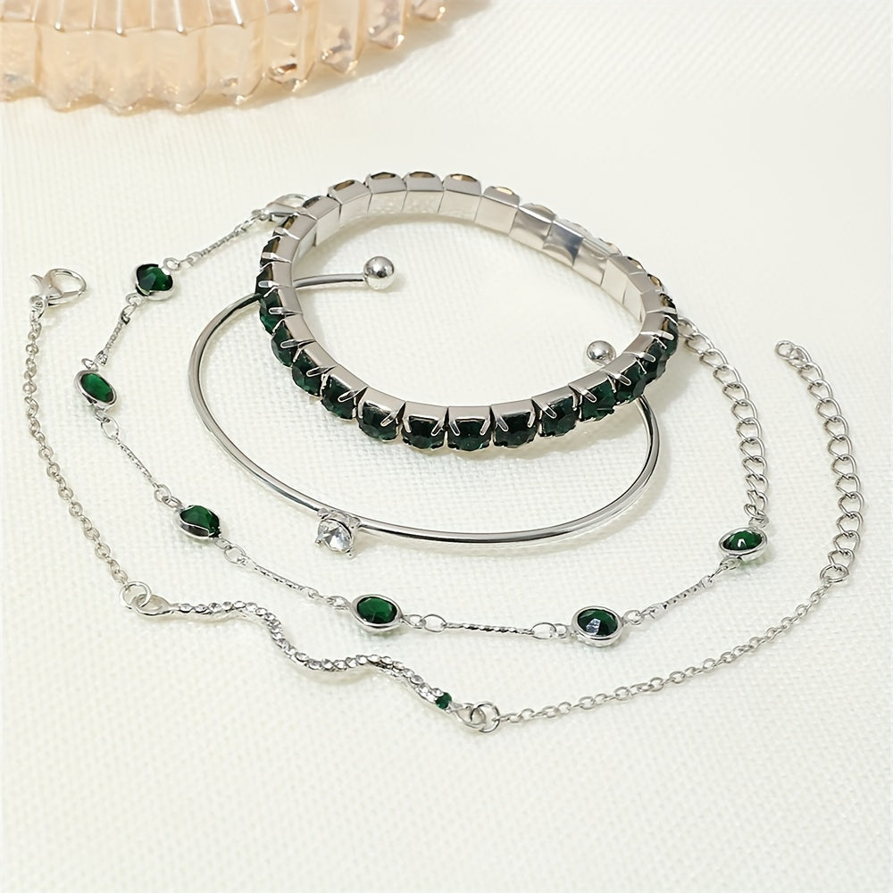 Vintage 4-Piece Necklace & Bracelet Set with Sparkling stones