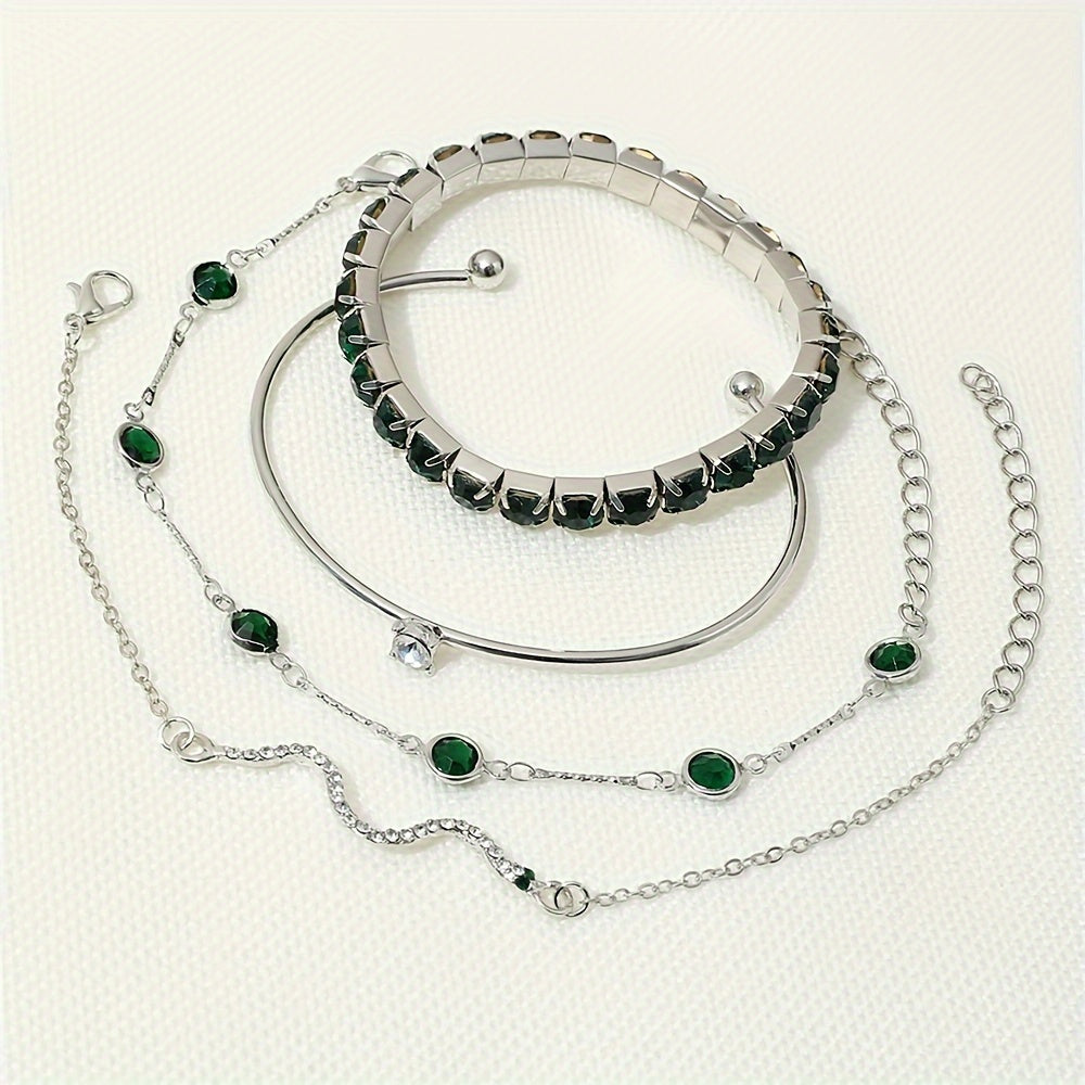 Vintage 4-Piece Necklace & Bracelet Set with Sparkling stones