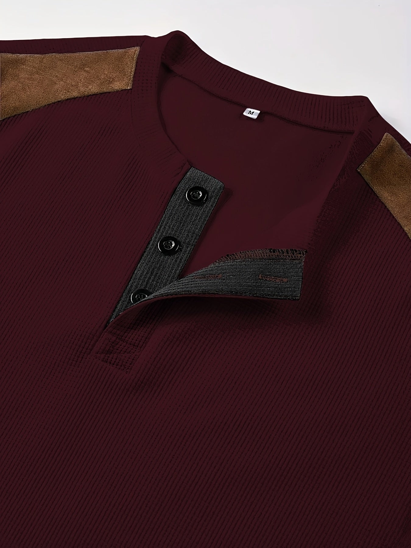 Men'S Waffle Texture Two-Tone Henley Shirt - Casual Summer Short Sleeve, Round Neck, Non-Stretch Fabric