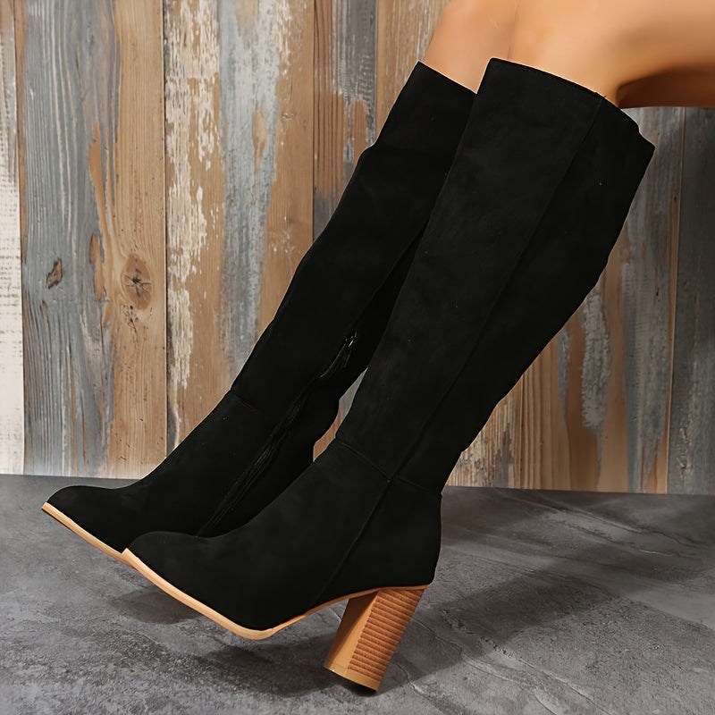 Timeless Red Faux Suede Block Heel Boots with Block Heel