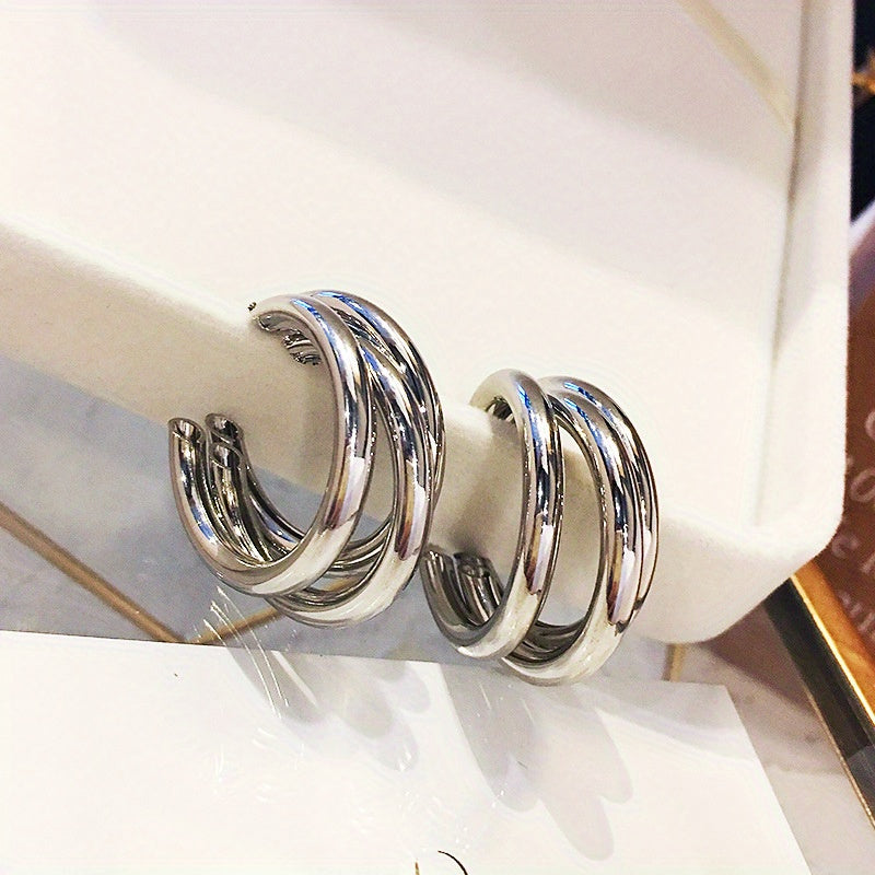 Modern Earrings with Silver-tone