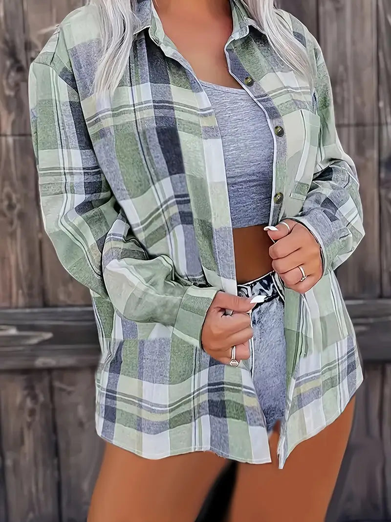 Plaid Spandex Blouse