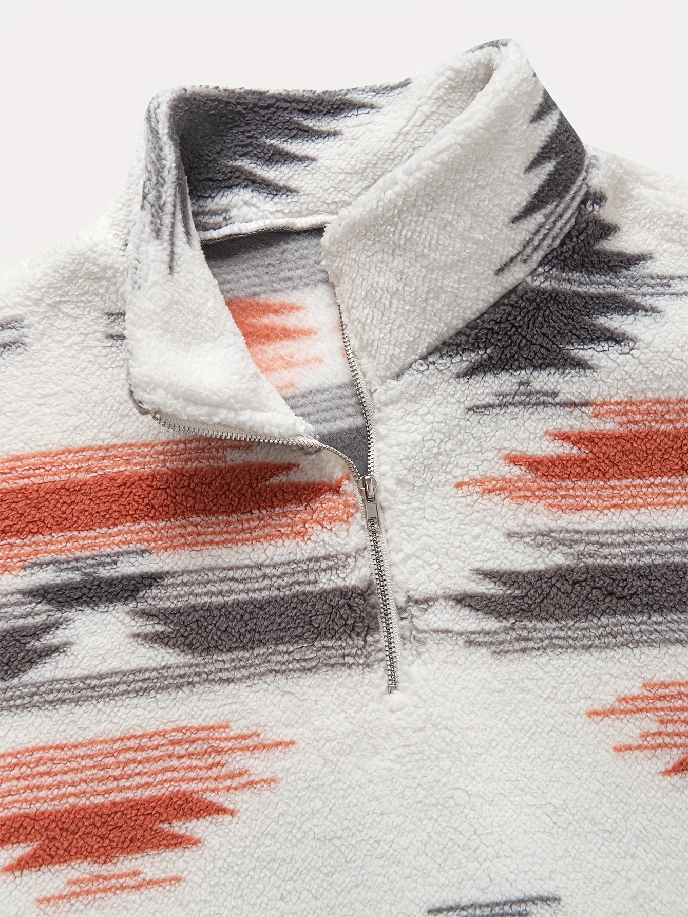 Men's Loose Polar Fleece Folk Style Print Sweatshirt With Kangaroo Pocket, Casual Breathable Half Zipper Stand Collar Long Sleeve Top For Outdoor