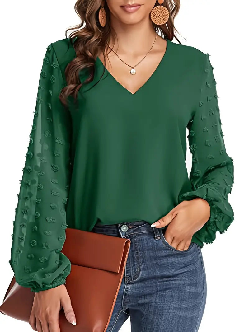 Solid Polyester Sweater Swiss Dot Sleeve
