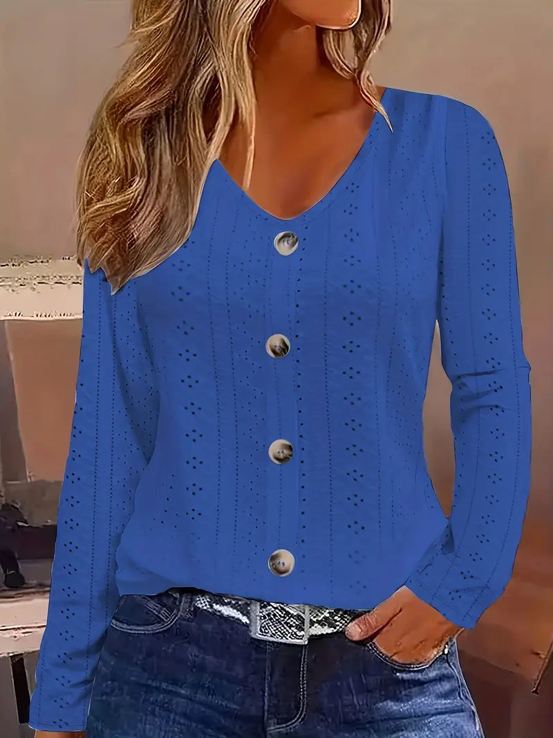 Solid Knit Sweater Eyelet Solid Blouse