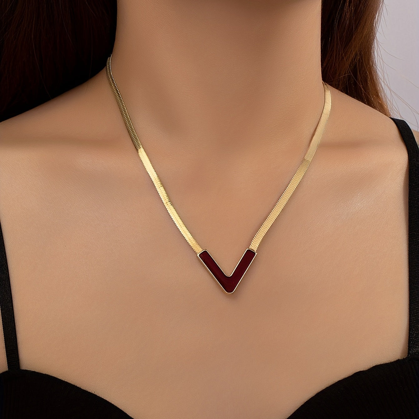 Modern Necklace with Gold-tone