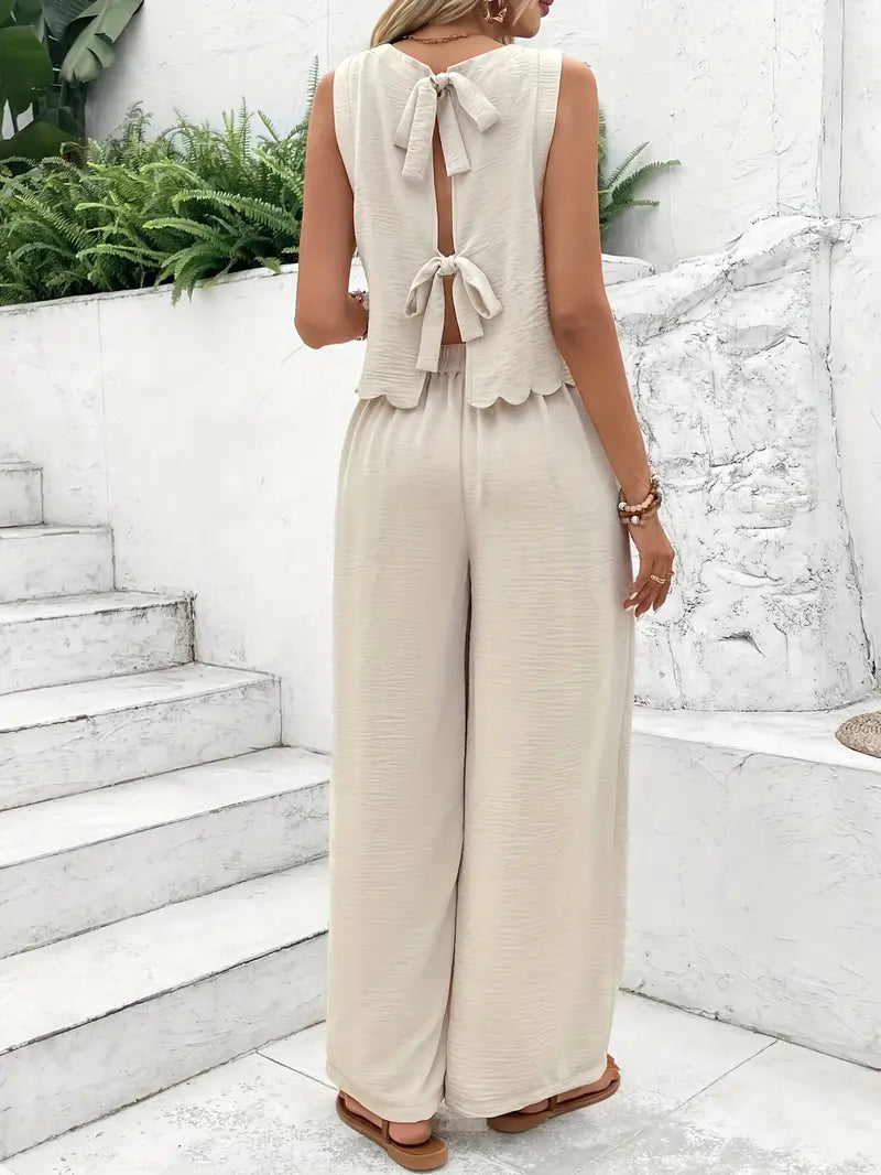 Solid Polyester Jacket 2-Piece Set Sleeveless