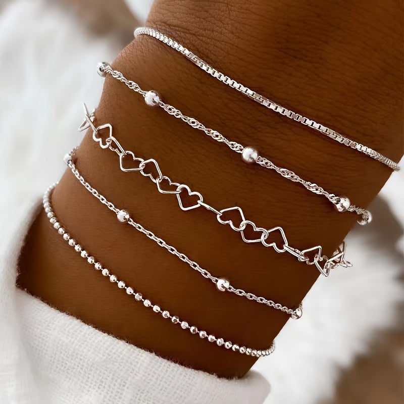 Vintage 5-Piece Necklace & Bracelet Set with Polished finish