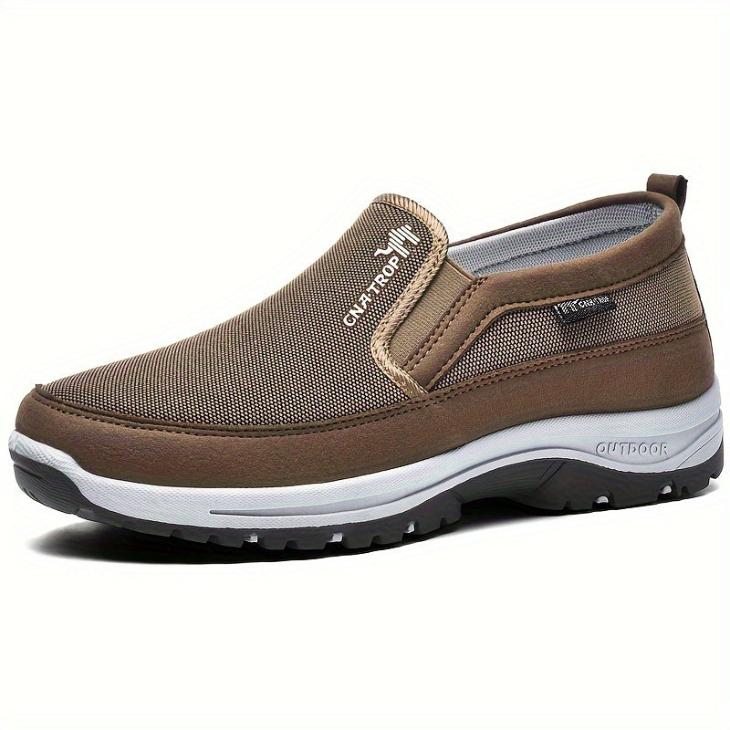 PLUS SIZE Men's Knit Breathable Loafer Shoes, Comfy Non Slip Solid Slip On Sneakers For Men's Outdoor Activities