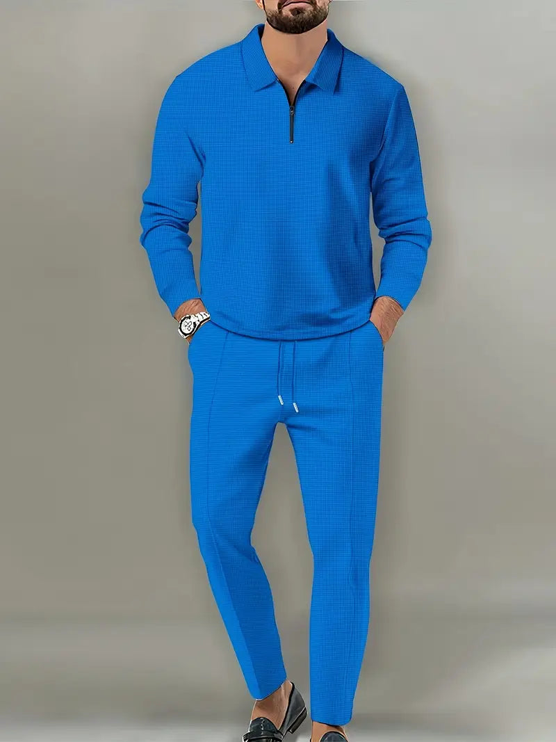 Polyester Knit Zip Long Sleeve 2-Piece Shirt