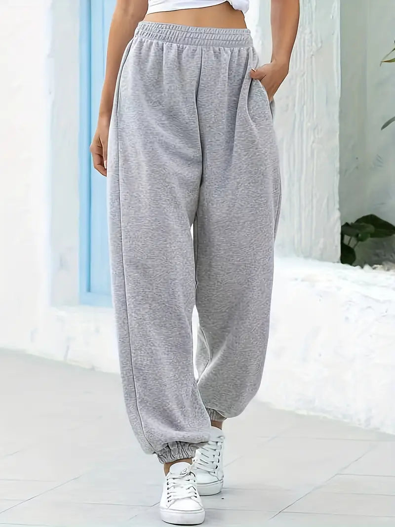 Solid Polyester Pants High