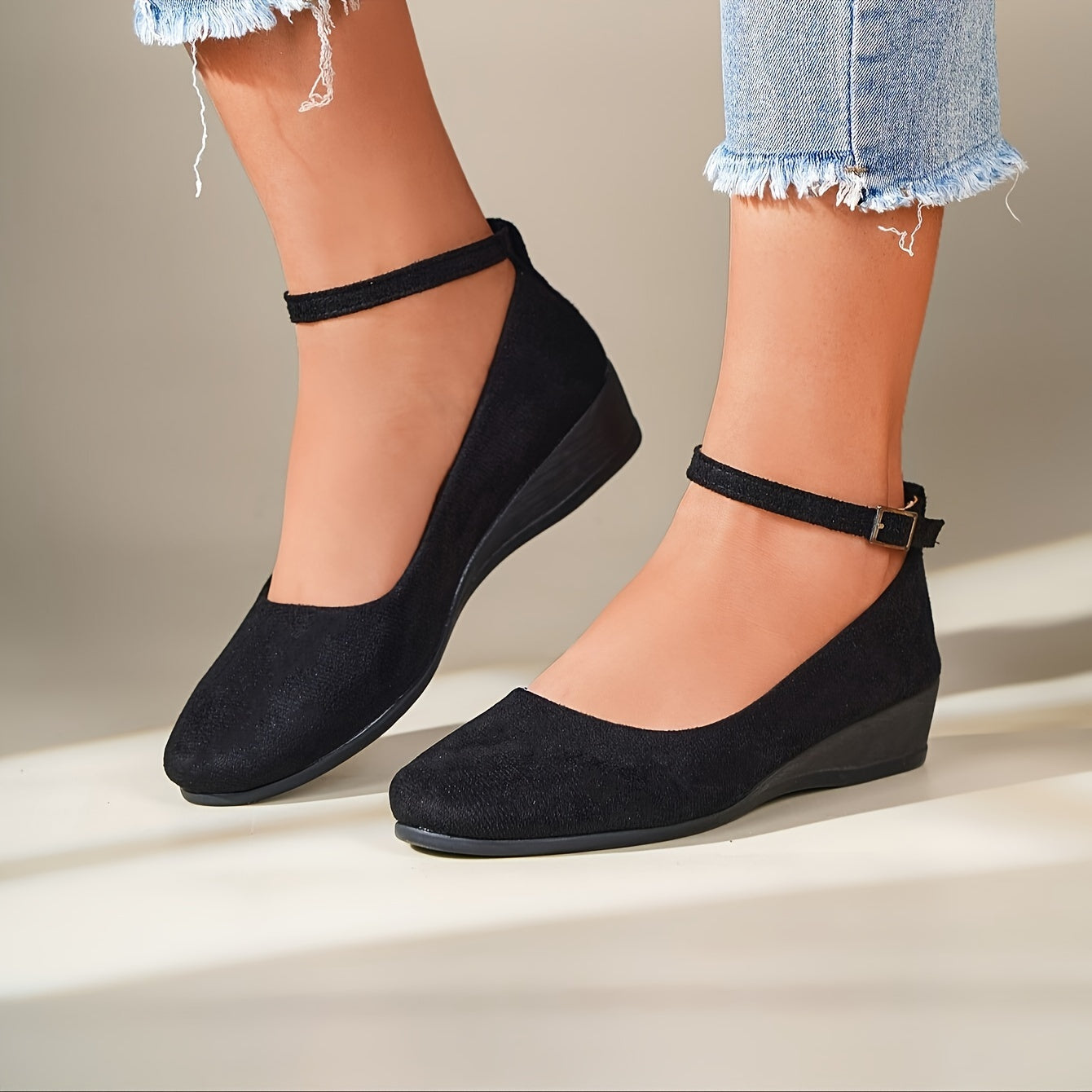 Timeless Tan Faux Suede Wedge Sandals with Wedge