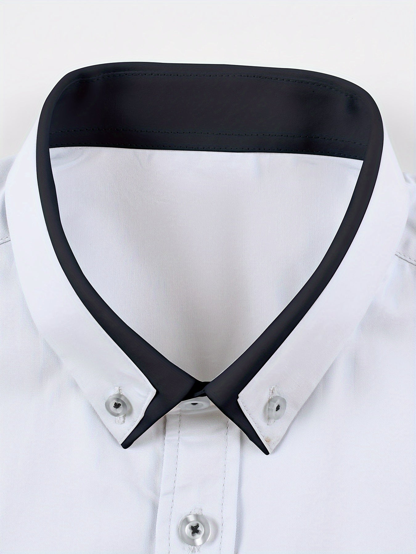 Men's Contrast Collar Design Lapel Collar Design Dress Shirts, Long Sleeve Casual Button Up Shirt For Formal Occasions