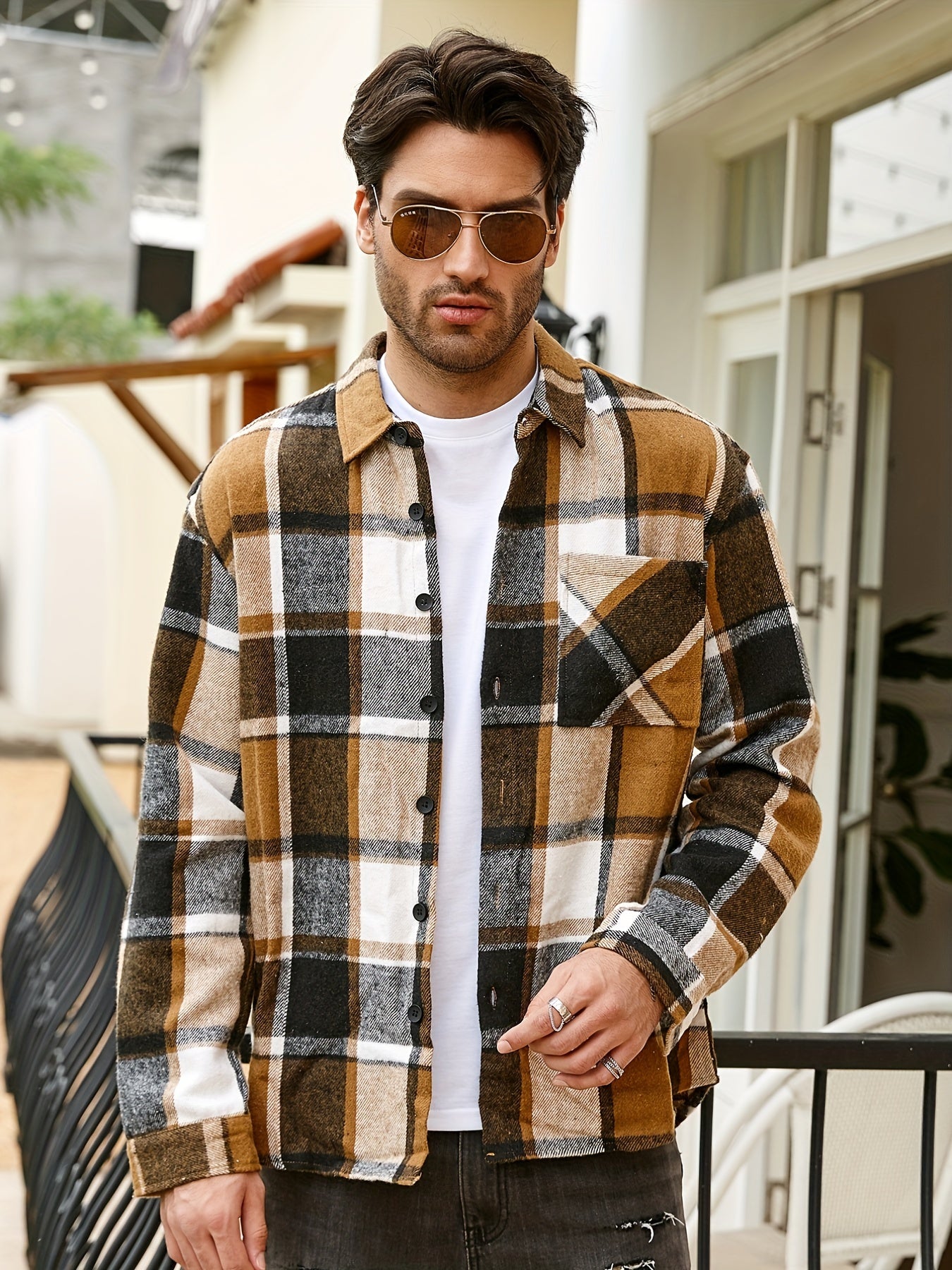 Men's Casual Flannel Shirt Coat - Solid Color Lapel Button-Up with Chest Pocket, Machine Washable Non-Stretch Fabric, Regular Fit Autumn Winter Outerwear, Autumn Apparel, Flannel, Long Sleeve Button Casual Shirt