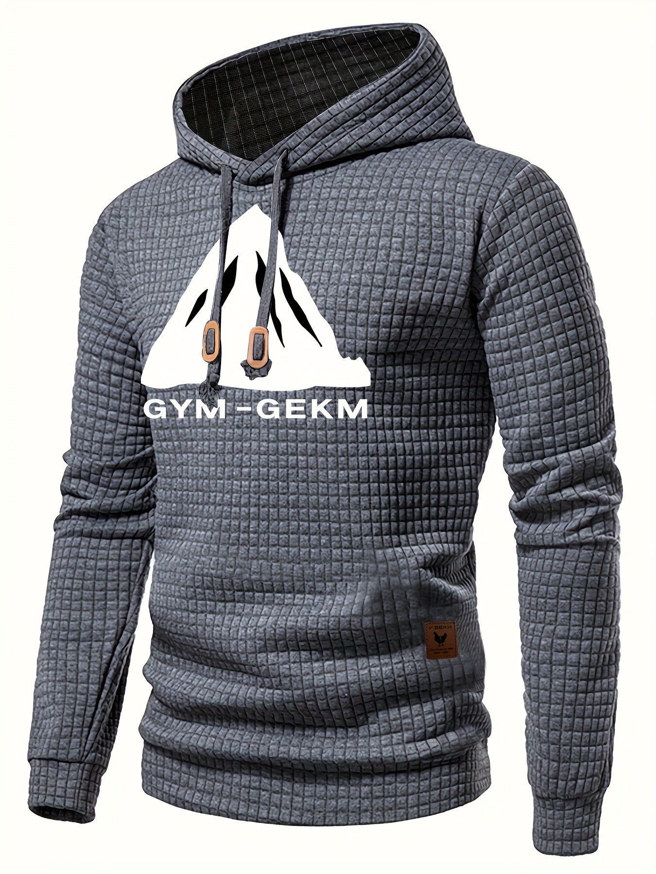 GEKM Men'S Bohemian Plaid Long Sleeve Hoodie - Cozy Jacquard Fabric Sweatshirt with Orange Accents, Casual Outdoor Jogging & Fitness Training Pullover, Regular Fit, Hooded Design, Comfortable Pullover