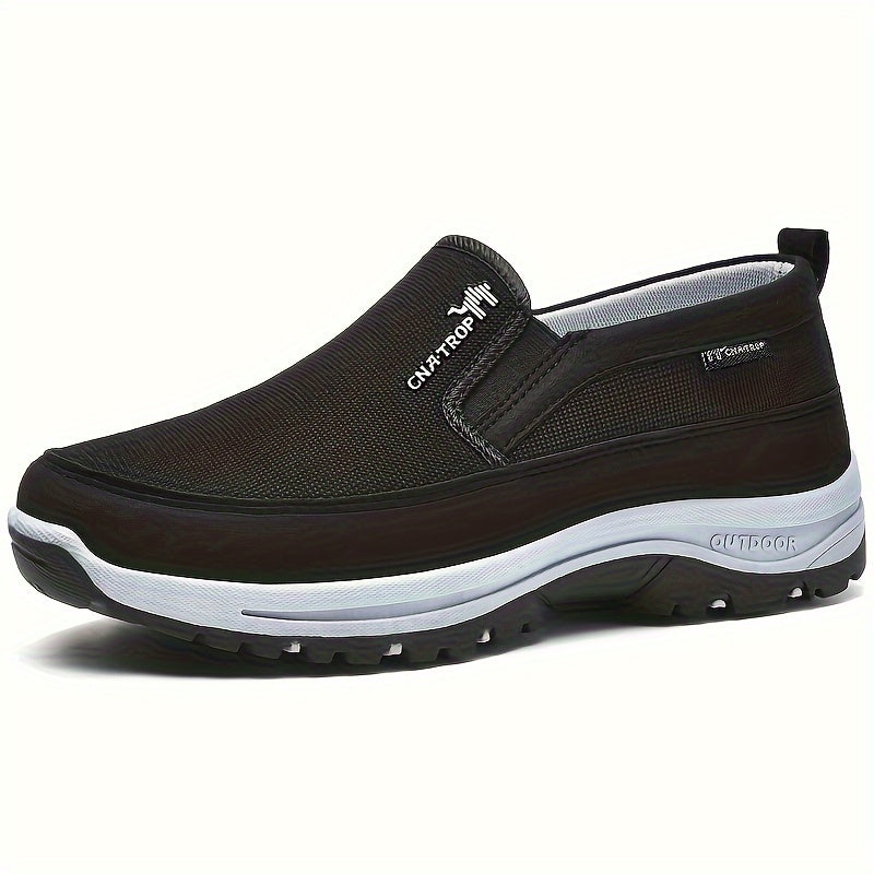 PLUS SIZE Men's Knit Breathable Loafer Shoes, Comfy Non Slip Solid Slip On Sneakers For Men's Outdoor Activities