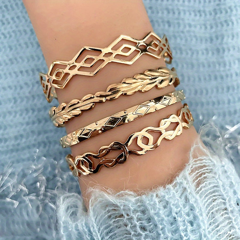 Timeless 4-Piece Bracelet Set with Gold-tone