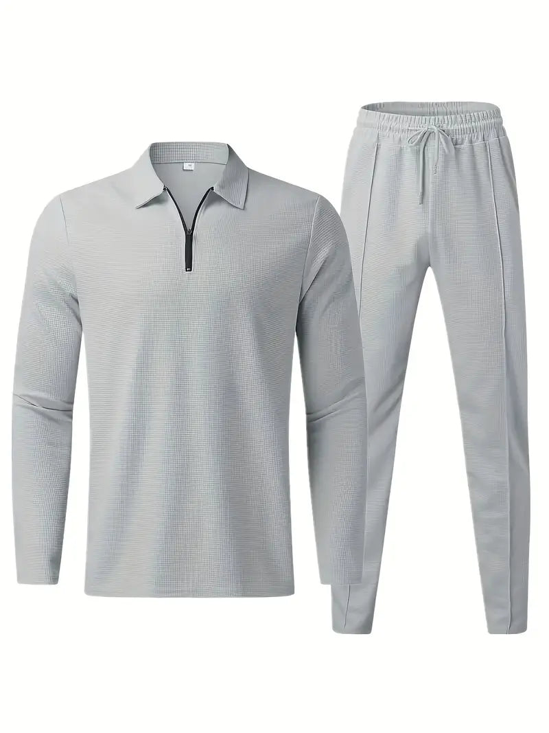 Polyester Knit Zip Long Sleeve 2-Piece Shirt