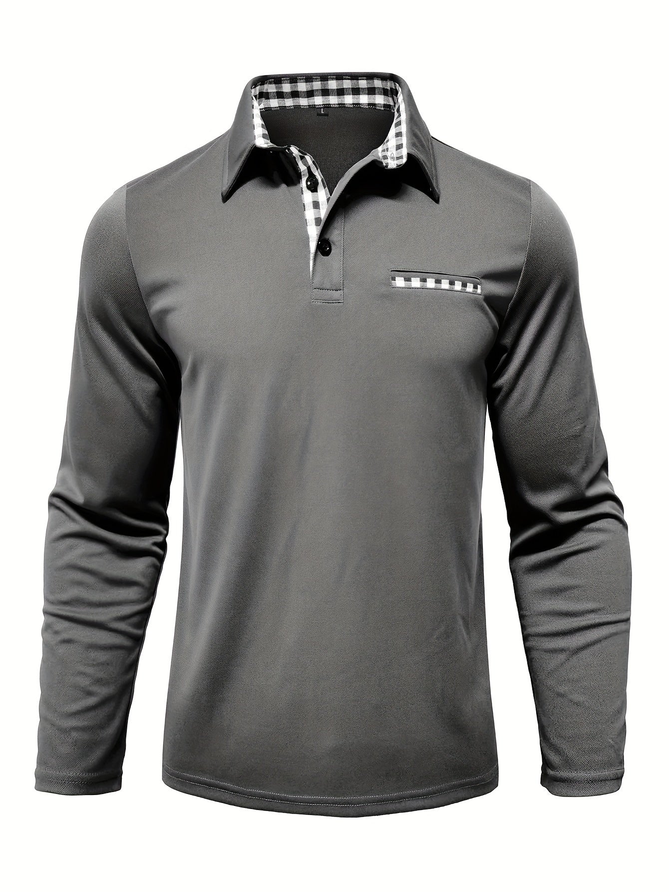 2024 Fall Casual Men'S Long Sleeve Polo Shirt with Color Block Design, Polyester Knit Fabric, Regular Fit, Half Placket, and Slight Stretch