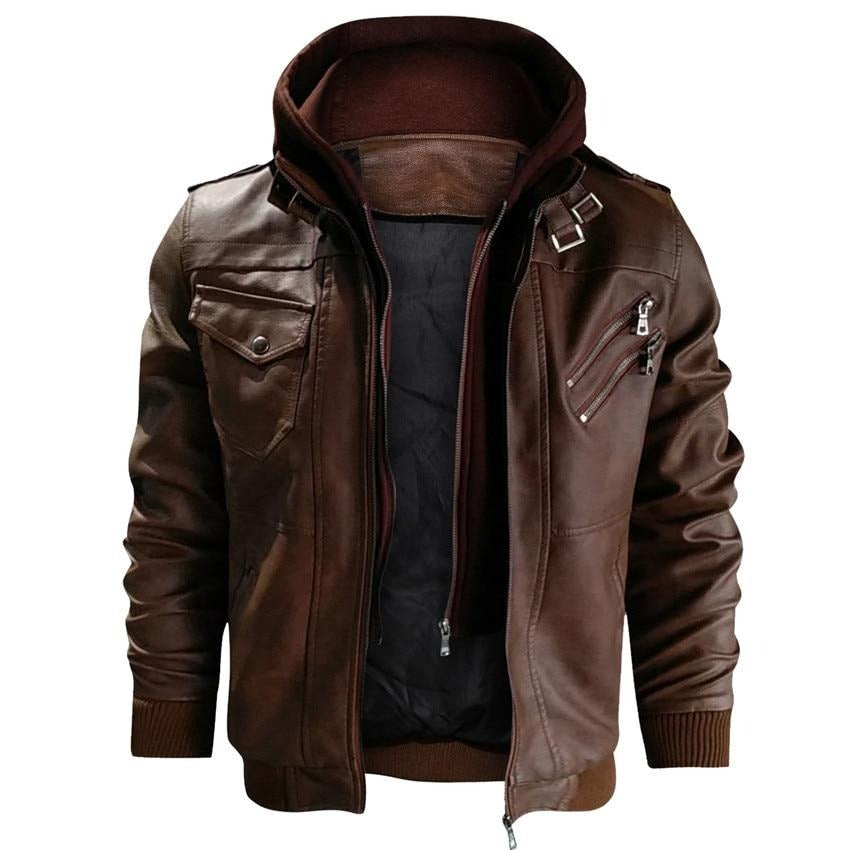 LEATHER JACKET WITH HOOD