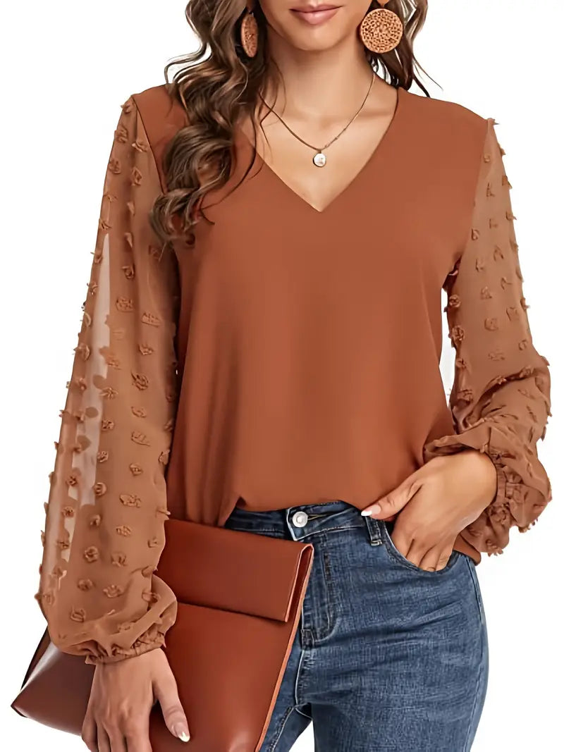 Solid Polyester Sweater Swiss Dot Sleeve