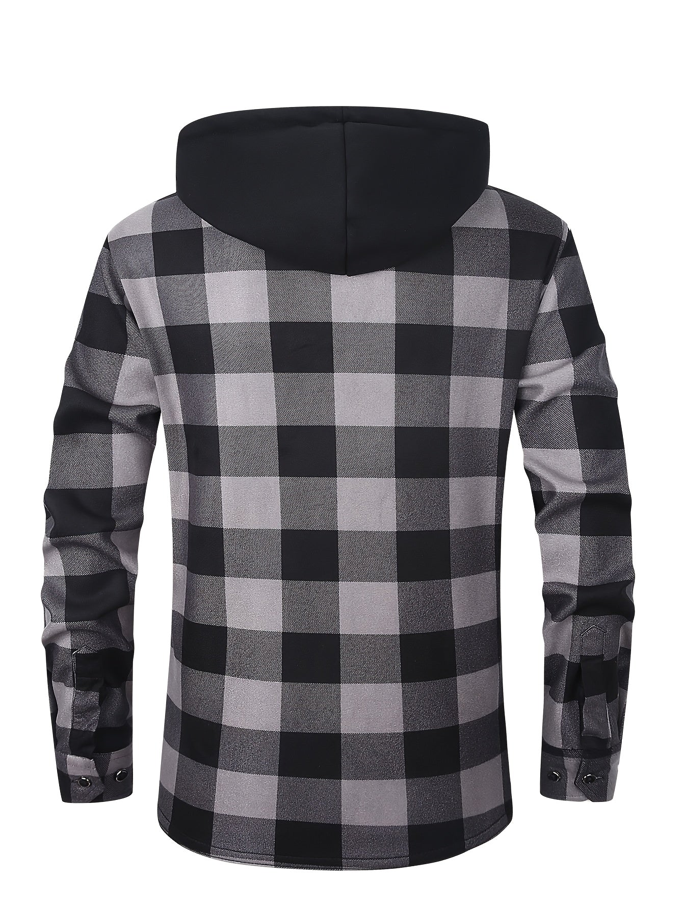 Men's Fleece-Lined Hoodie - Casual & Sporty, Plaid Pullover with Button Detail, Long Sleeve, Loose Fit for Fall/Winter
