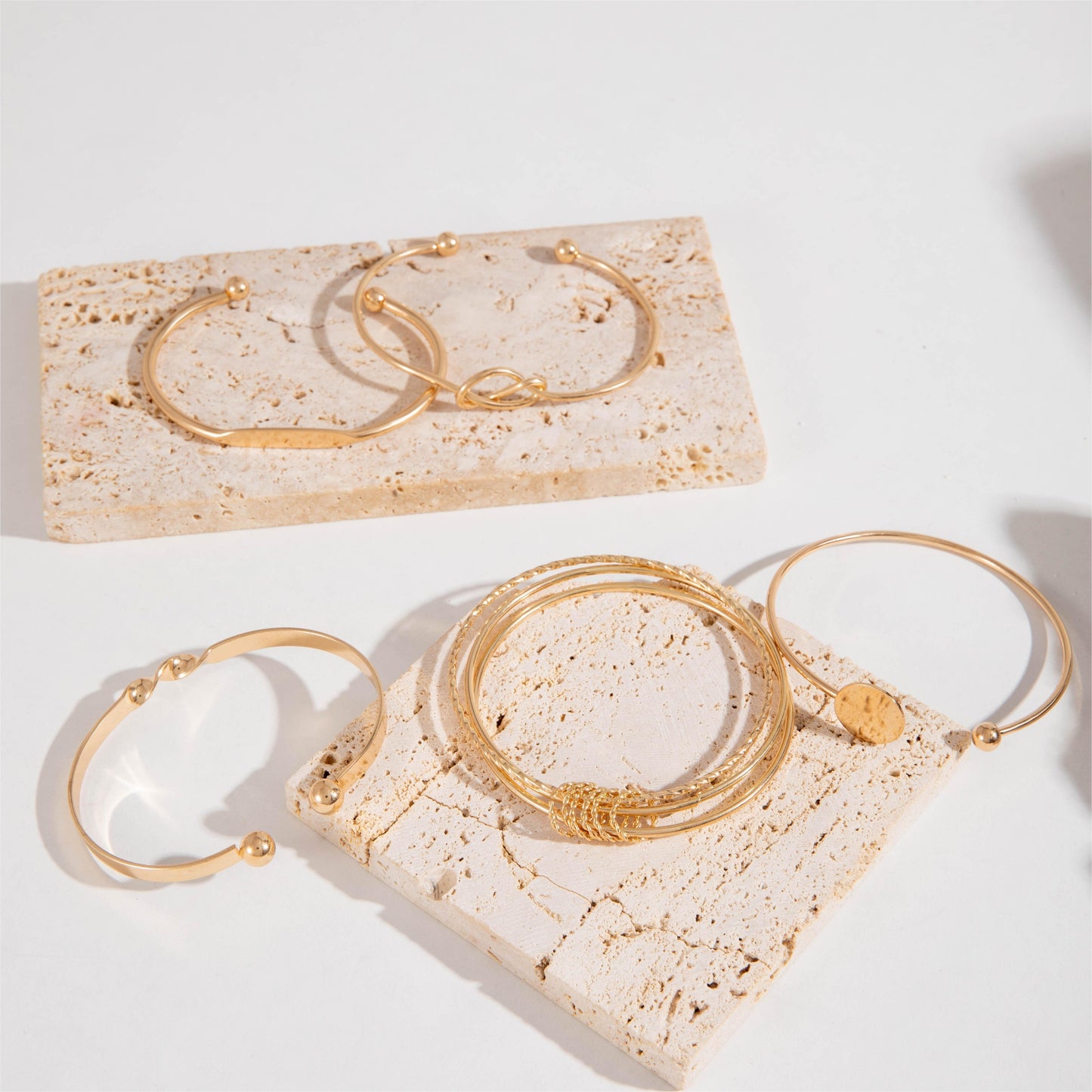 Modern 5-Piece Bracelet Set with Gold-tone