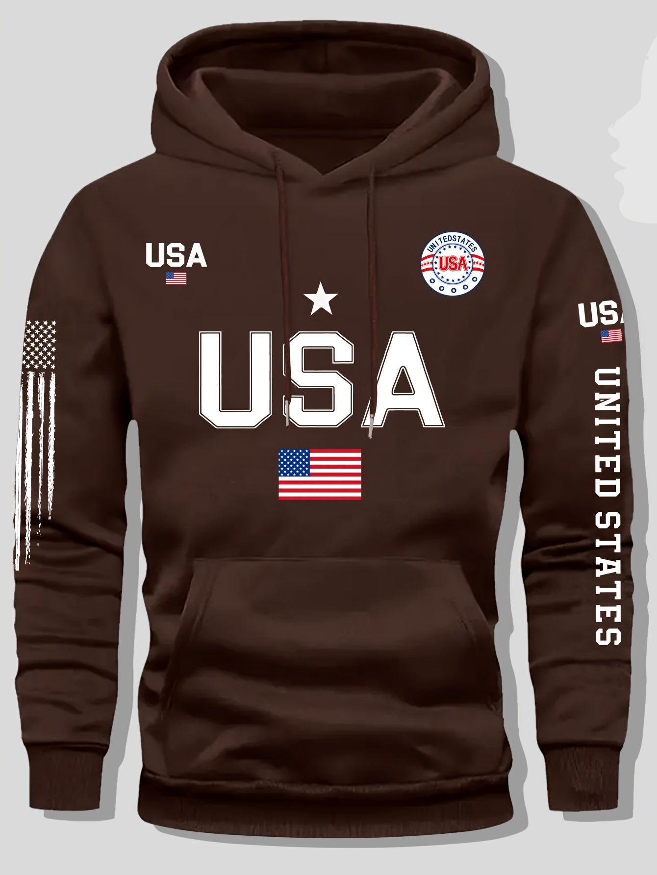 Men'S Fleece Hoodie with USA Flag Pattern, Unisex Casual Pullover with 'United States' Lettering, Suitable for Students And Couples, Stylish Sweatshirt for Autumn And Winter, 2025 Spring Pullover Sports Hoodie, Knit