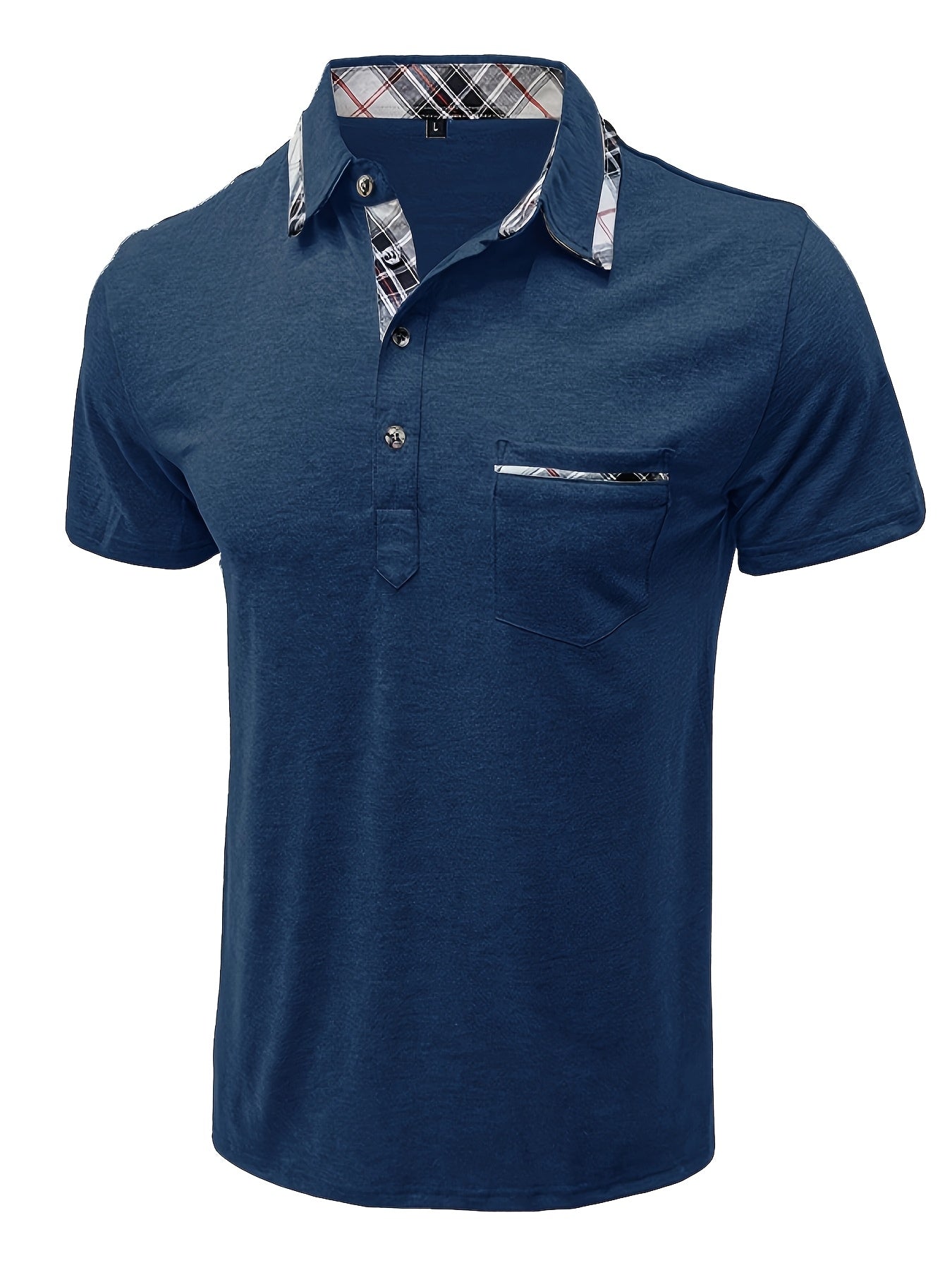 Men'S Plus Size Short Sleeve Polo Shirt with Plaid Collar and Button Details - Casual Summer Style, Regular Fit, Slight Stretch Fabric, Plus Size Shirts, PLUS SIZE