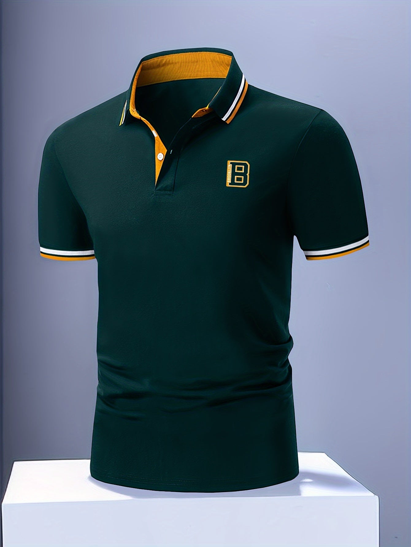 Men's Trendy Simple Letter Print Color Block Short Sleeve Button Up Lapel Shirt For Summer Daily, Golf Shirt