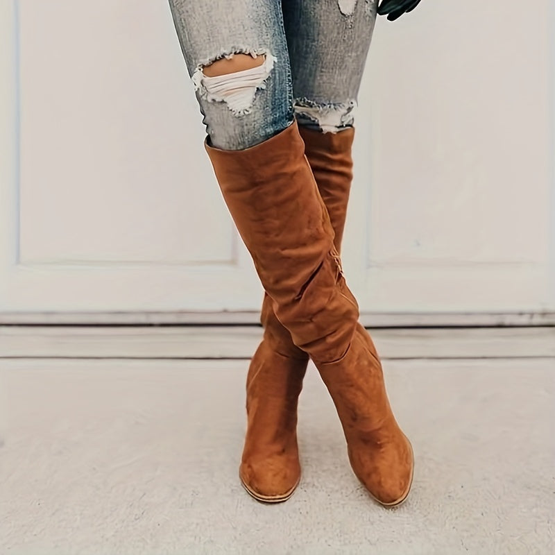 Timeless Red Faux Suede Block Heel Boots with Block Heel