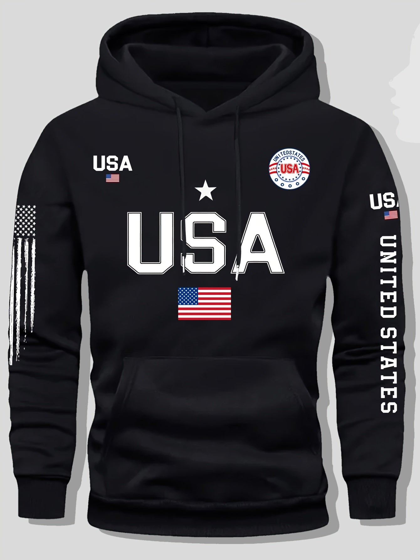 Men'S Fleece Hoodie with USA Flag Pattern, Unisex Casual Pullover with 'United States' Lettering, Suitable for Students And Couples, Stylish Sweatshirt for Autumn And Winter, 2025 Spring Pullover Sports Hoodie, Knit