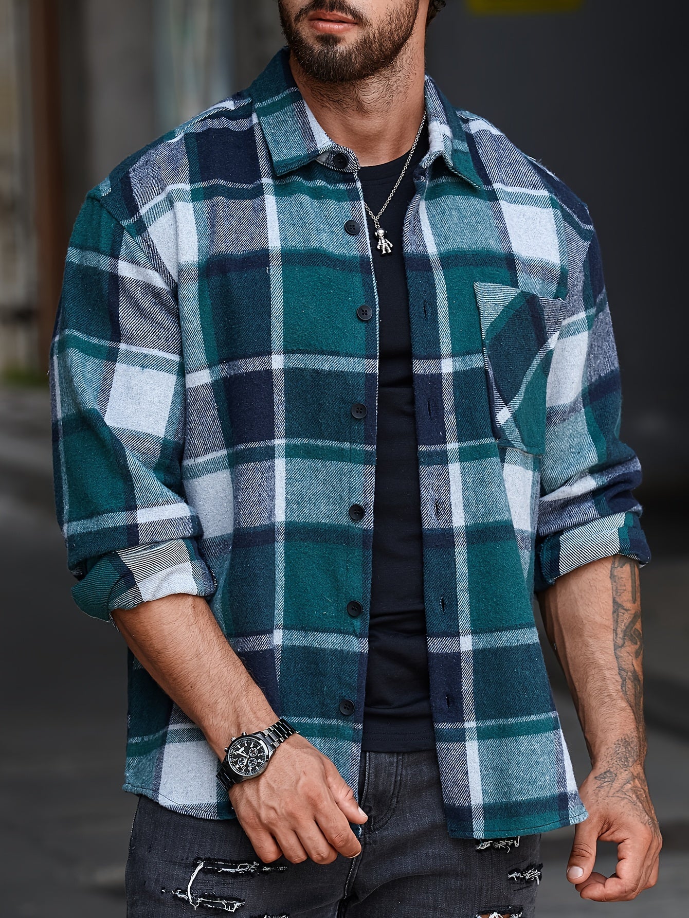 Men's Casual Flannel Shirt Coat - Solid Color Lapel Button-Up with Chest Pocket, Machine Washable Non-Stretch Fabric, Regular Fit Autumn Winter Outerwear, Autumn Apparel, Flannel, Long Sleeve Button Casual Shirt