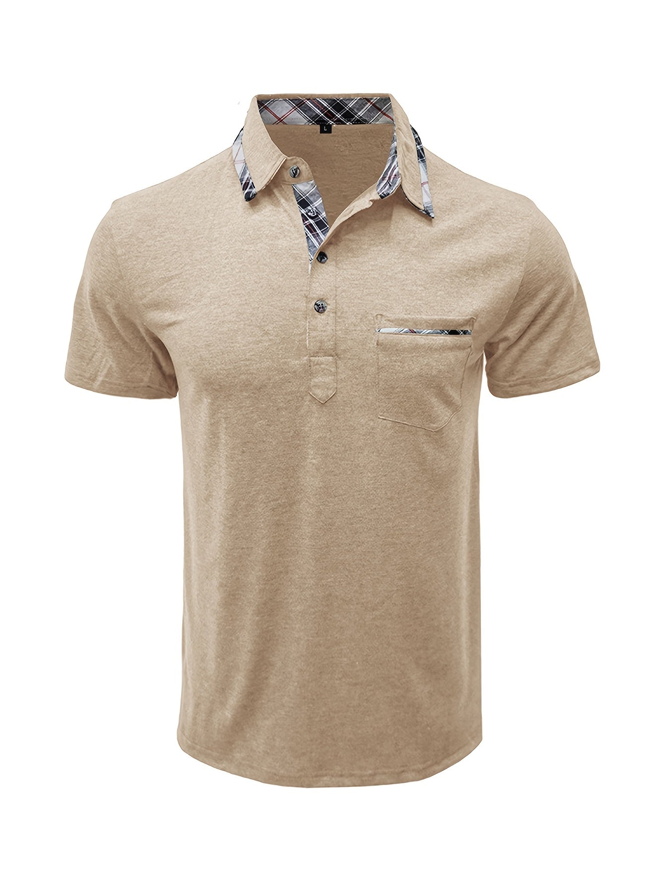 Men'S Plus Size Short Sleeve Polo Shirt with Plaid Collar and Button Details - Casual Summer Style, Regular Fit, Slight Stretch Fabric, Plus Size Shirts, PLUS SIZE