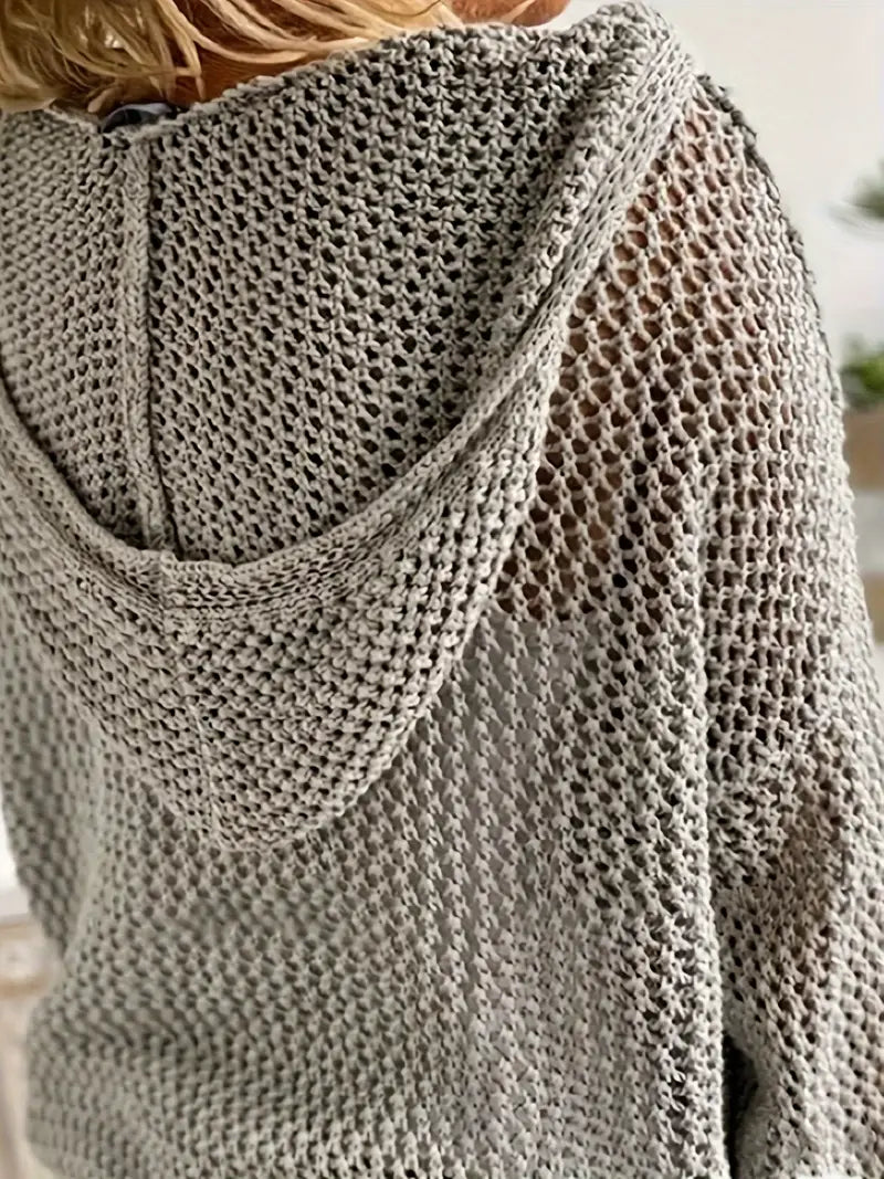 Long Hooded V-Neck Sweater